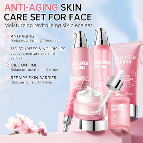 Mopayzer Sakura Skin Care Set for Teen & Women 6 Pcs Moisturizing & Repair