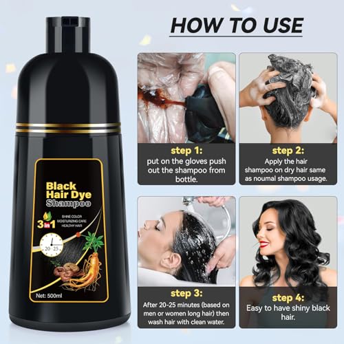 YOURTONE Black Hair Dye Shampoo 3-in-1 Hair Color, Conditioner & Shampoo for Gray Hair