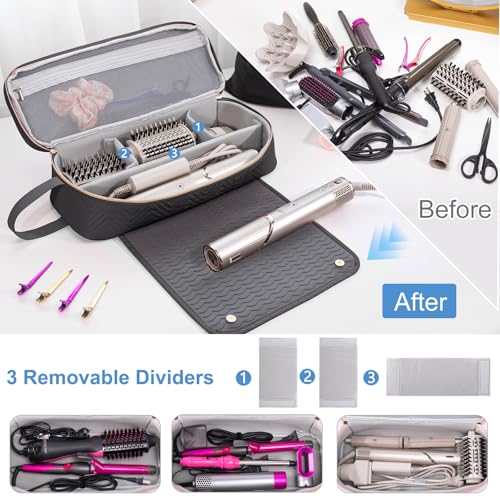 ELCUPA 2-in-1 Travel Hair Tool Bag with Heat-Resistant Mat, X-large Black, for Shark Flexstyle & Revlon One-Step