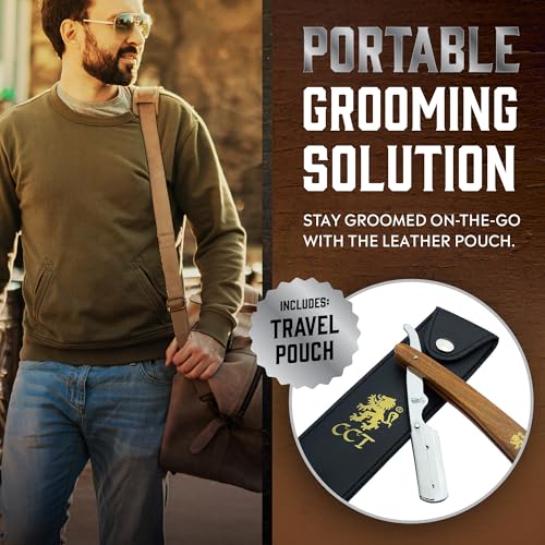 The Cambridge Cutthroat¢ç Cut Throat Razor Kit with Blades & Travel Pouch - Missanda Hardwood & Stainless Steel Professional Barber Shaver Men - Straight Edge Moustache & Beard Shaper