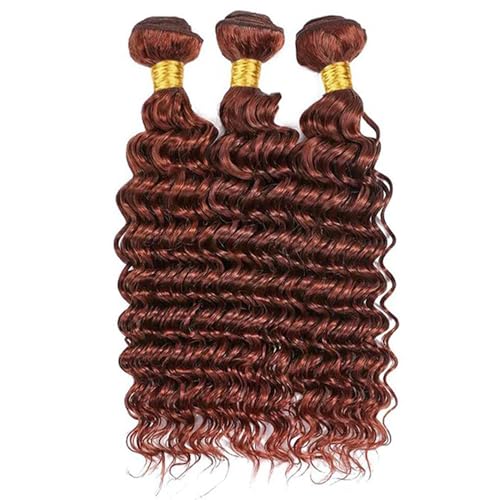 Reddish D Copper Reddish Brown Deep Wave Hair Bundles - 18 20 22 Inch Virgin Brazilian Remy Extensions - Unprocessed Hair for Black Women