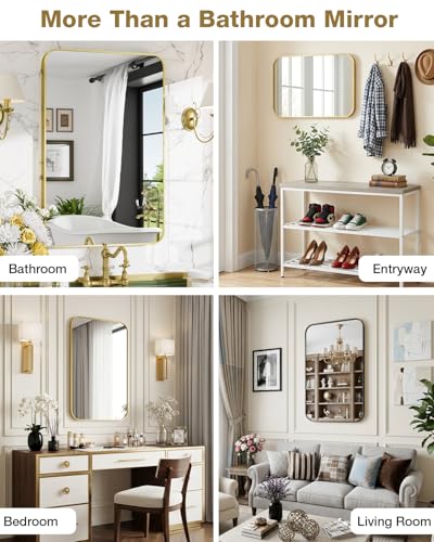 24x36 Inch Brushed Gold Rectangle Bathroom Mirror - Modern Over Sink Vanity with Rounded Corners (Variation of THIS listing)