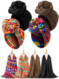African Head Wraps for Women - 4 Pcs Lightweight Turban Scarves - Black & Printed Styles
