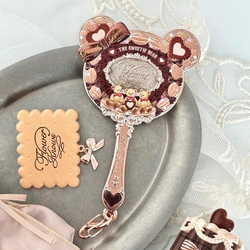 Flower Knows The Sweetie Bear Hand Mirror in Caramel Brown 8.5" L x 4" W