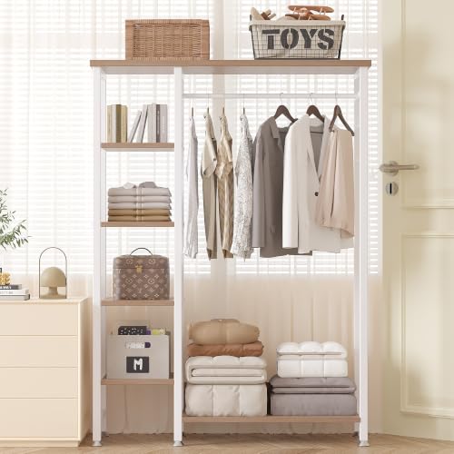 Open Garment Clothing Rack with Shelves & Hanging Rod - White