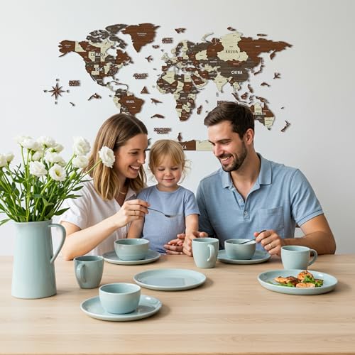 Multilayer 3D Wooden World Map Wall Decor - Travel & Office Gift, Mixed, 39.4 x 21.3 inches