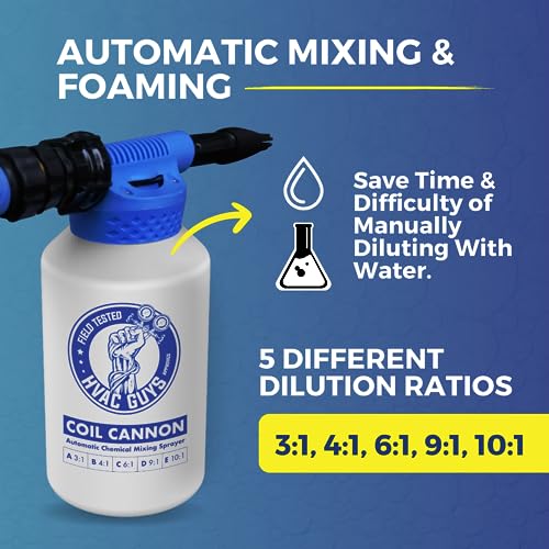 Coil Cannon Coil Cleaner Sprayer - Automatic Foaming & 5 Ratios - HVAC & AC Coil Cleaning
