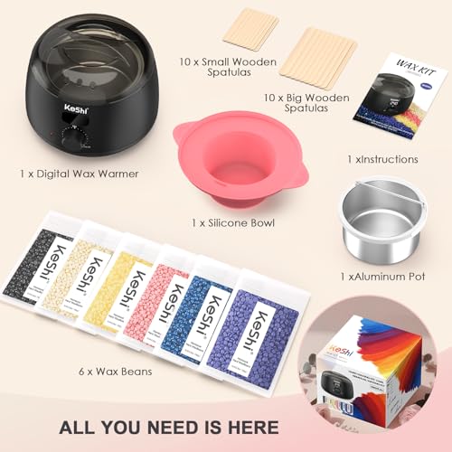 KeShi Waxing Kit Graphite - Digital Wax Warmer with Hard Wax Beads for Full Body & Sensitive Skin