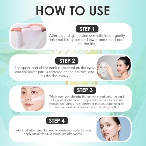 Face Sheet Mask | 3 Variants: Aloe Vera, Orange Vitamin C, Green Tea | Hydrating & Nourishing Skincare for Glowing Skin | Deep Moisture & Self-Care Beauty Sheets 12pcs