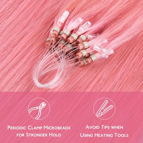 Peach Pink Micro Link Hair Extensions 16 Inch, 25g, 25 Strands, Human Hair