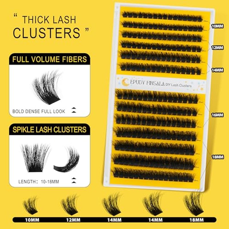 150D Wispy Lash Clusters 10-18mm D Curly Fluffy Lash Cluster 208pcs Mink Lash Extension Kit Volume 3D Layered Thick Individual Lash Clusters Soft Comfort Band with Lash Bond & Seal EPUDY FIHSALA