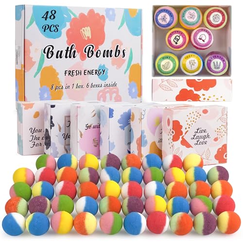 Organic Bath Bomb Set for Relaxation and Skin Nourishment – 48 Natural Essential Oil Bath Bombs Gift