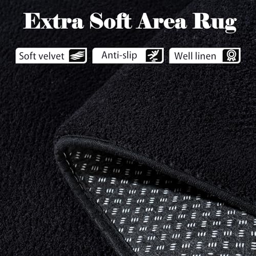 Large Black Area Rug 6x9 Ultra Soft Living Room & Bedroom Floor Mat - Rectangular