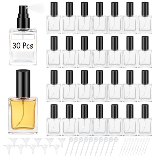 Premium 30 Pcs 15 ml Clear Glass Perfume Spray Bottle Mini Empty Perfume Bottles, Refillable Perfume Bottle With Pump Tool, Droppers And Funnels for DIY Fragrances, Cologne, and Travel (Black)