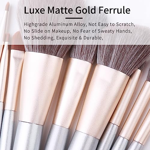 Natural Hair Makeup Brushes Set Professional, Grey Squirrel Hair Makeup Brush Set with Case, Unique Cosmetic Brushes Makeup Set, Natural Makeup Brushes, Natural Bristle Makeup Brushes -Silver