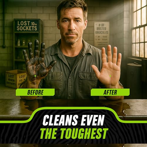 Grip Clean - Waterless Hand Cleaner for Auto Mechanics - Heavy Duty Pumice Soap & Fingernail Brush, Industrial Strength for Dry Hands
