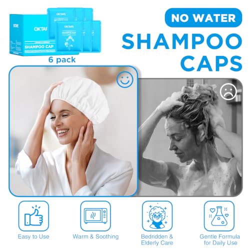 No Water Shampoo Caps 6 Pack - Rinse-Free Shower Cap with 3 Scents for Hair Care