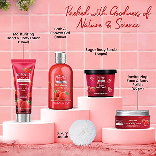 Strawberry Bath Gift Set for Women - Spa Baskets and Gift Boxes With Bath Sets