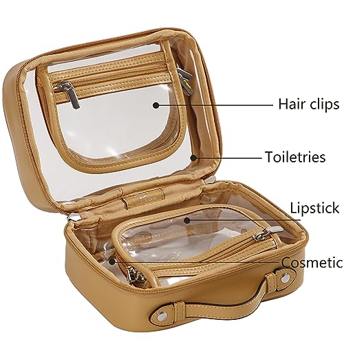Veki TSA Approved Small Coffee Makeup Bag - Double Layer Clear Toiletry Organizer