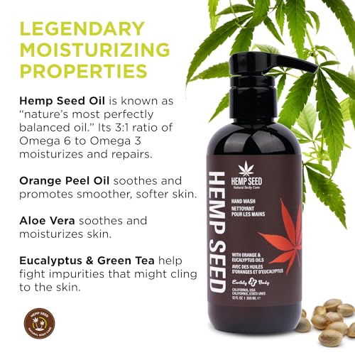 Hemp Seed Hand Wash, Eucalyptus & Tea Scent - 8 fl oz - Cleans & Moisturizes Skin - With Hemp Seed Oil, Aloe Vera & Orange Peel Oil - Vegan, Cruelty Free (Pack of 2)