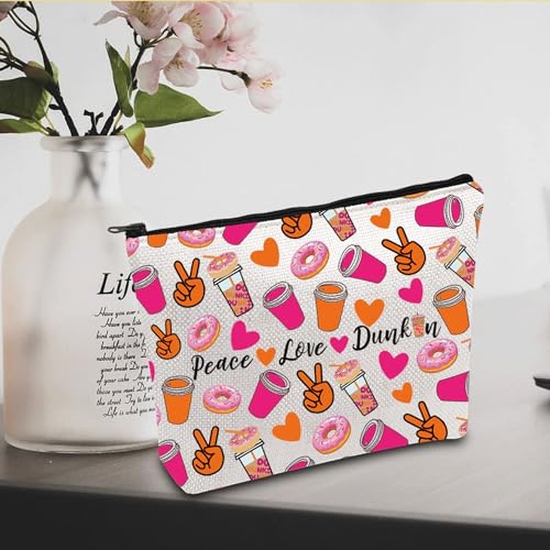 JXGZSO Peace Love Donut Junkie Shopping Bag Coffee Donuts Lover Gift Coffee Cosmetic Bag (Peace Love Drink Bag)