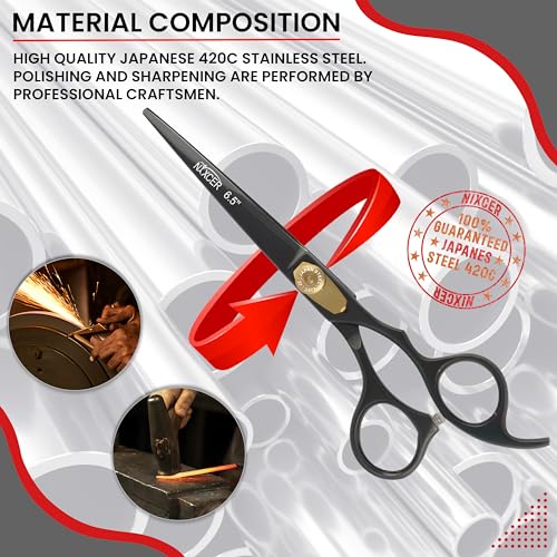 Black Hair Cutting Scissors 6.5'' Professional Razor Edge Hair Shears - Nixcer
