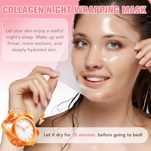 Collagen Night Wrapping Mask, Collagen Overnight Peel Off Facial Mask, Hydrolyzed Collagen Face Mask
