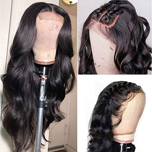 IUPin Natural Black 18 Inch 4x4 Lace Front Human Hair Wig with Baby Hairs, Pre Plucked & Bleached Knots, Glueless Brazilian Body Wave for Black Women