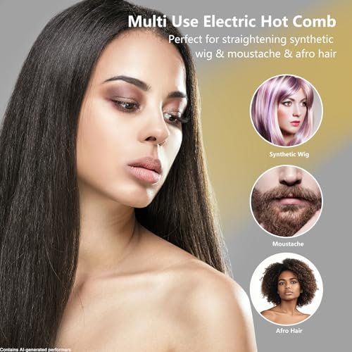 Electric Hot Comb for Wigs & Hair Styling - Adjustable Temperature 180-500°F