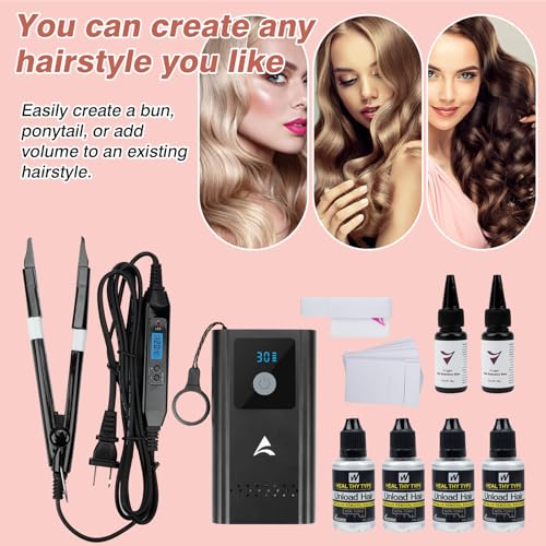 V Light Hair Extensions Kit Professional V Light Hair Extension Set With V Light hair extension machine, UV Light, V-light glue 20G * 4, glue remover 30ml * 2 Hair Extensions Tool Set