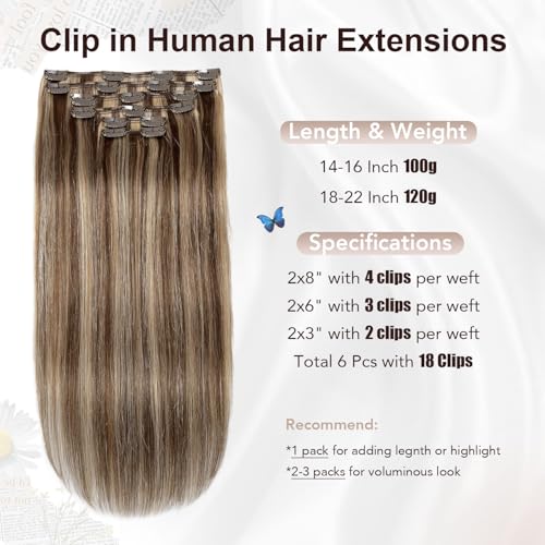Remy Human Hair Clip-In Extensions 18 Inch #4P27 Medium Brown Caramel Blonde Set