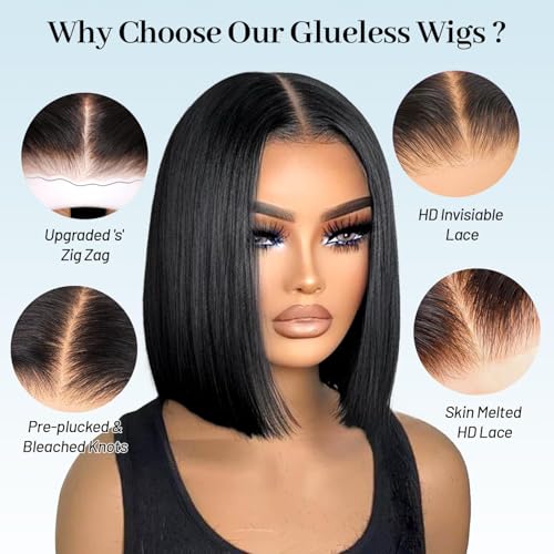 Blonde 8-Inch Human Hair Bob Wig with HD Lace Pre Plucked Glueless Short Style for Black Women