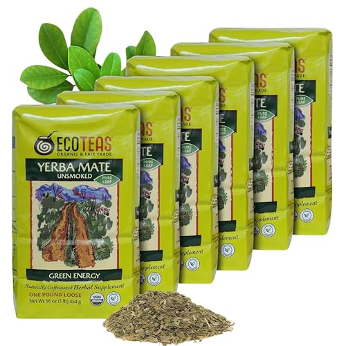 ECOTEAS Organic Unsmoaked Yerba Mate Loose Tea 16oz Pack of 6 - Pure & Fair Trade