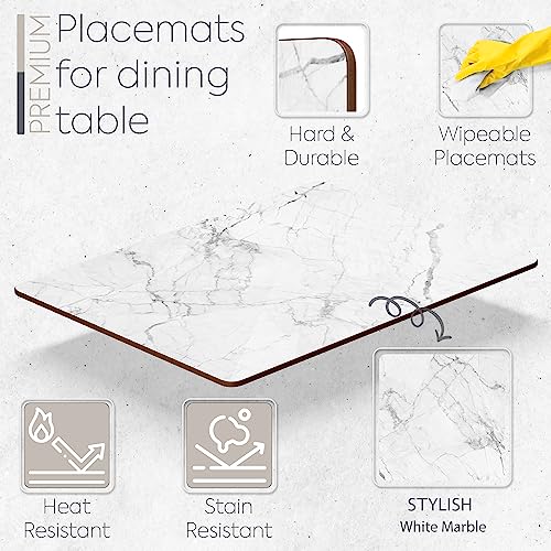 Moderry White Marble Cork Placemats Set of 4 with Free Coasters - 16 x 12 inches