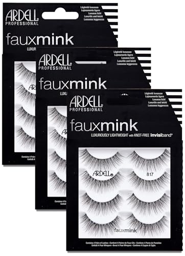 Black 817 Faux Mink Lashes 4 Pairs - Lightweight, Knot-Free Natural Glam Eyelashes - Pack of 3