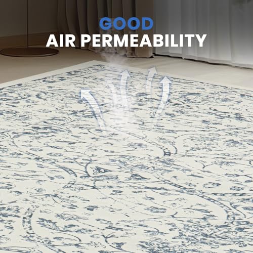 8' x 10' Boho Washable Area Rug for Living Room and Bedroom - White Blue
