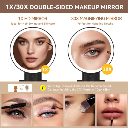 Auxmir Rechargeable 1X/30X Magnifying Makeup Mirror with Light - Black