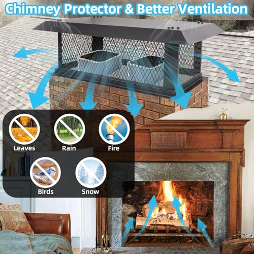 Black Galvanized Steel Chimney Cap Cover 14x30 for Outdoor Fireplace Ventilation