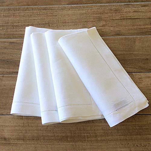 Set of 12 20x20 Inch Linen Dinner Napkins - Elegant Hemstitch, Eco-Friendly