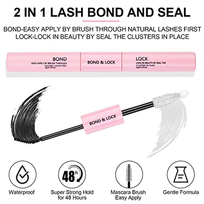 KISSXIAOYA Cluster Eyelash Extensions Kit, DIY Lashes Extension Kit with Lash Bond & Seal and Applicator, 144 Pcs 0.10mm 56D 9-15mm Mixed Wide-stem Lash, Individual at Home