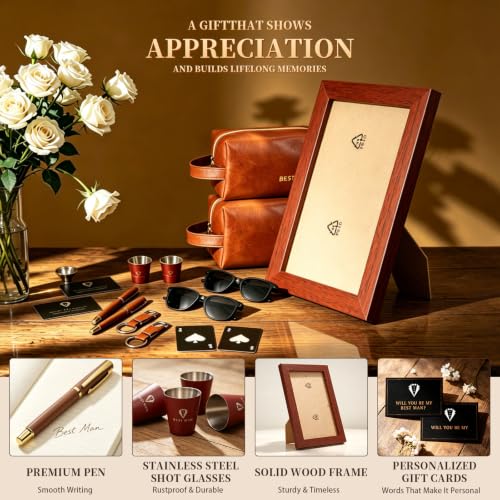 Brown Rigibright Complete 66-Piece Groomsmen Gifts Set for Wedding Party - 6 Sets
