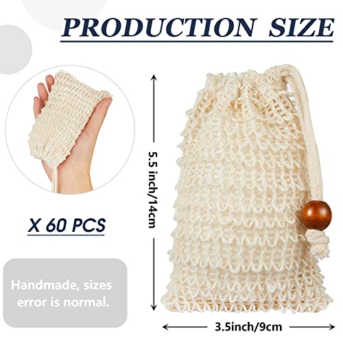 60 Pack Soap Saver Bags Exfoliating Pouch - 3.5x5.5 Inch Cotton Linen