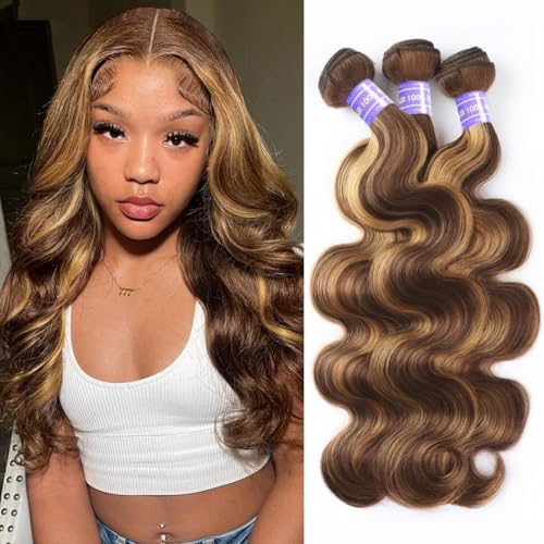 14-16-18 Inch Honey Blonde Ombre Human Hair Bundles - Body Wave, 3 Pack, 12A Virgin Remy