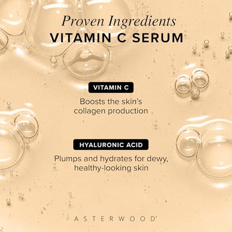Asterwood Vitamin C Face Serum ? with Hyaluronic Acid ? Smoothing, Hydrating, Helps Support Healthy-Looking Skin Smoothness ? Fragrance-Free ? 8 Fl Oz