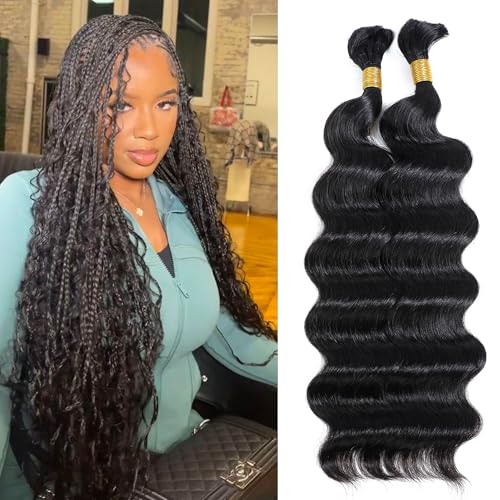 DMKEEP Natural Black Loose Wave Human Braiding Hair 20 Inch - Bundles for Boho Braids