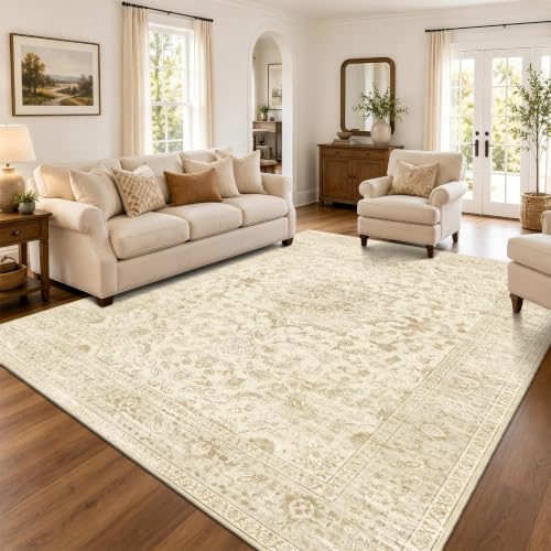Tod Beige 8x10 Non Slip Living Room Rug - Neutral Area Rug for Bedroom & Nursery