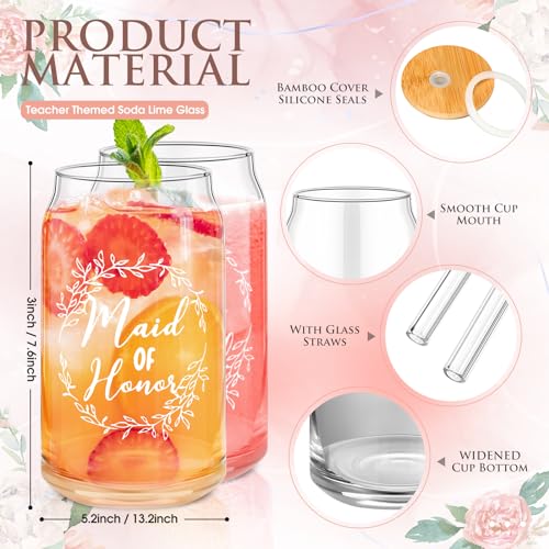Irenare 48 Pcs 8 Set Bridesmaid Proposal Gifts Maid of Honor Gifts16oz Glass Cups Cosmetic Makeup Bags Invited Cards Scrunchies Hair Knotted Bracelets Diamond Pens(Elegant Style,Rose Gold)
