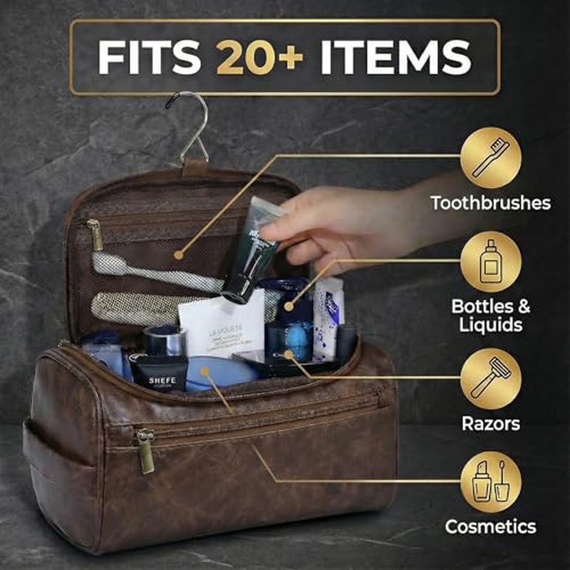 Men¡¯s Hanging Toiletry Bag, Large Capacity Travel Dopp Kit Organizer for Business Trip ? Waterproof Shaving Bag Multi-Compartment Storage for Grooming Essentials, Bathroom & Gym (Coffee)