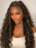 Blonde Highlight 13x6 Lace Front Braided Wig for Black Women 26 Inch Curly Cornrow Boho Wig with Face Framing