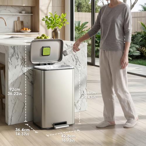 EKO Madison 50L Brushed Stainless Steel Step Trash Can with Soft Close Lid